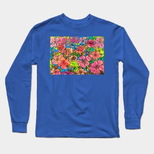 Happy Blue Rose Watercolor Pattern Long Sleeve T-Shirt